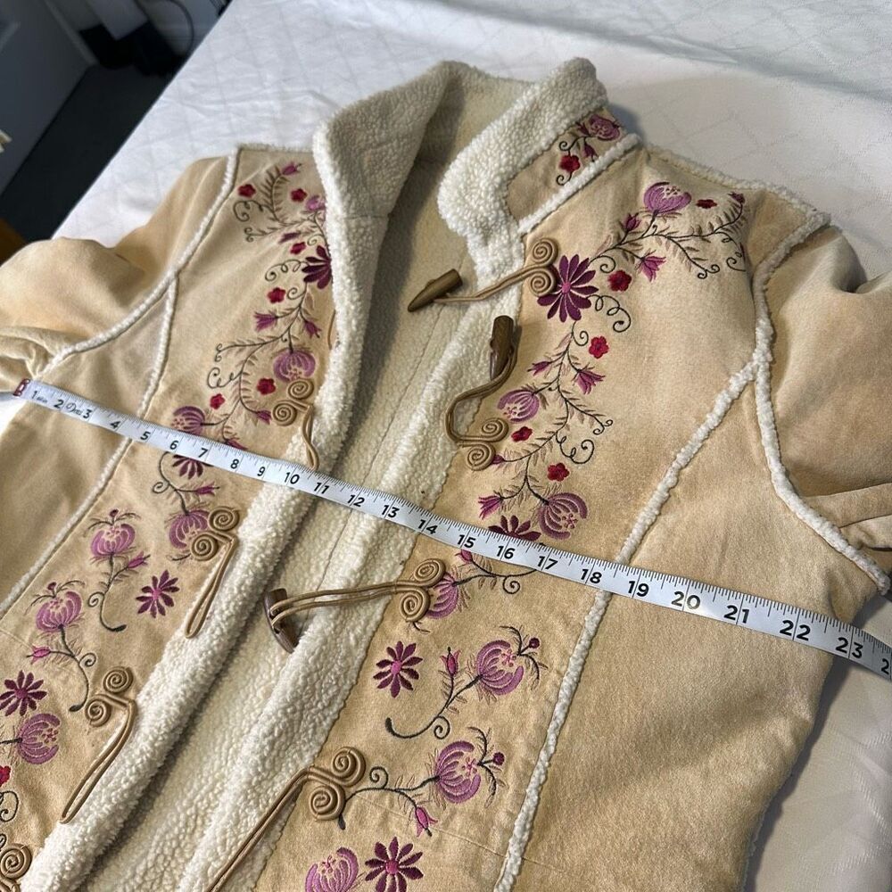 Vintage Y2K St John’s Bay Floral Embroidered Suede Jacket Large Sherpa Pennylane - Picture 8 of 10